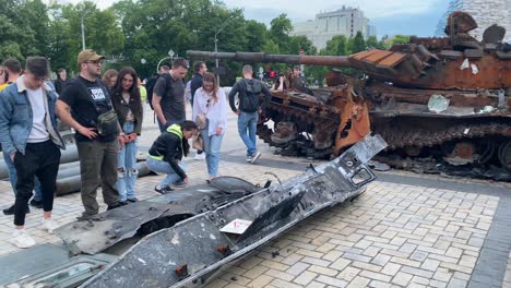 Tourists-And-Ukrainians-Admire-The-Wreckage-Of-Captured-Russian-War-Equipment-On-A-Central-Square-In-Downtown-Kyiv-Kiev-Ukraine
