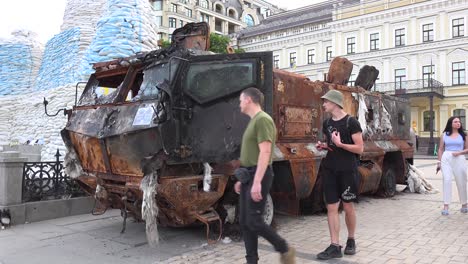 Tourists-And-Ukrainians-Admire-The-Wreckage-Of-Captured-Russian-War-Equipment-On-A-Central-Square-In-Dwontown-Kyiv-Kiev-Ukraine