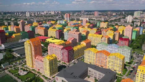 Aerial-Over-Colorful-Comfort-Town-Condominium-Apartment-Complex-In-Kyiv,-Kiev,-Ukraine