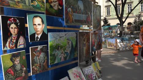 Hand-Painted-Religious-Scenes-In-An-Outdoor-Art-And-Craft-Market-In-Lviv,-Ukraine