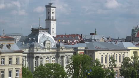 Beautiful-Cityscape-Skyline-And-Historic-Opera-House-In-Lviv,-Ukraine