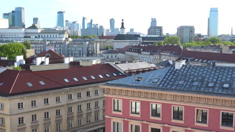 Nice-Establishing-Shot-Of-Downtown-Warsaw-Poland-Framed-By-The-Old-City-Warszawa-In-Foreground