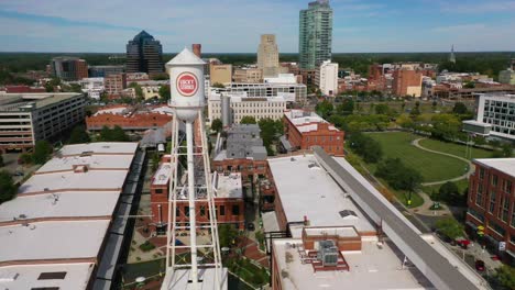 Beautiful-Aerial-Of-Downtown-Durham-North-Carolina-And-The-Lucky-Strike-Water-Tower
