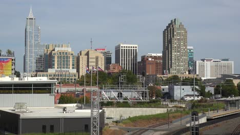 Establishing-Shot-Of-Raleigh-North-Carolina-Downtown-Skyline