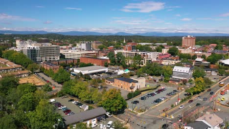 Aerial-Establishing-Of-Charlottesville,-Virginia-Downtown-Business-District