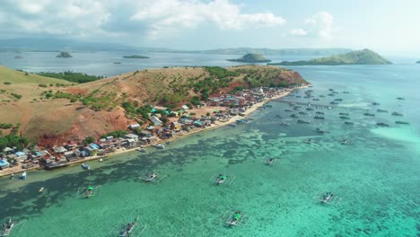 Excellent-Aerial-Shot-Of-A-Village-On-The-Coast-In-Indonesia'S-Komodo-National-Park