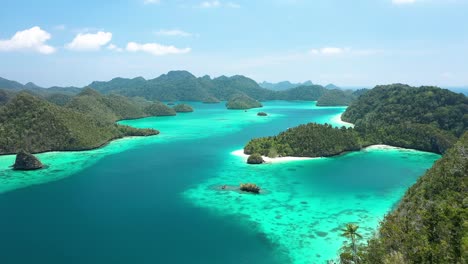 Excellent-Aerial-Shot-Of-Trees-On-The-Highest-Peaks-Of-The-Wayag-Islands,-Raja-Ampat,-Indonesia