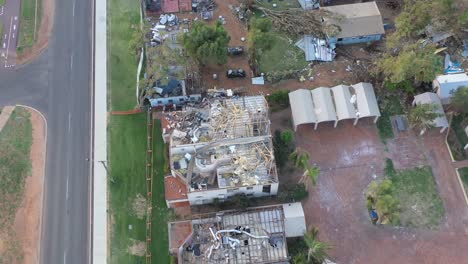 Excellent-Aerial-Shot-Of-Damage-Done-By-Cyclone-Seroja-To-Homes-In-Kalbarri,-Australia,-Where-Roofs-Have-Been-Ripped-Off-Of-Houses