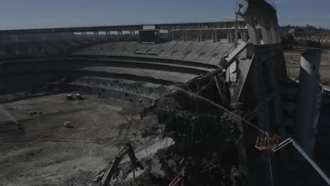Aerial-Shot-Of-Construction-Crews-Tearing-Down-Qualcomm-Stadium-Destruction-Demolition-San-Diego-Chargers-Football-Field