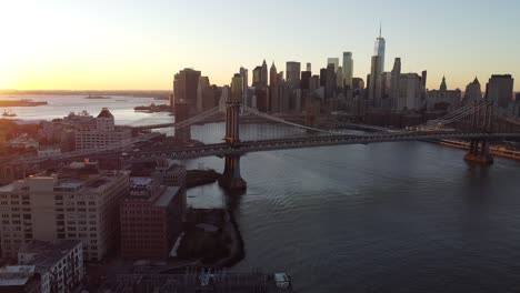 Beautiful-Aerial-Over-Lower-Manhattan-New-York,-Brooklyn-Bridge,-Manhattan-Bridge-And-East-River