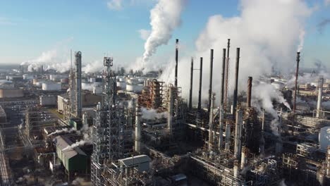 Amazing-Rising-Aerial-Over-A-Huge-Oil-Refinery-Along-The-Mississippi-River-In-Louisiana-Suggests-Industry,-Industrial,-Pollution