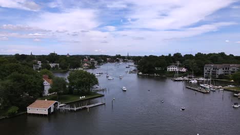Excellent-Aerial-View-Of-Boats-Being-Sailed-In-Annapolis,-Maryland