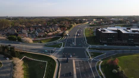 Excellent-Aerial-View-Of-A-Busy-Intersection-In-Bethesda,-Maryland