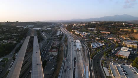 Excellent-Aerial-View-Of-Traffic-On-Highways-And-Overpasses-In-Laguna-Niguel,-California