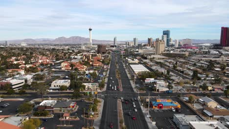 Excellent-Aerial-View-Pulling-Back-From-The-Strip-In-Las-Vegas,-Nevada