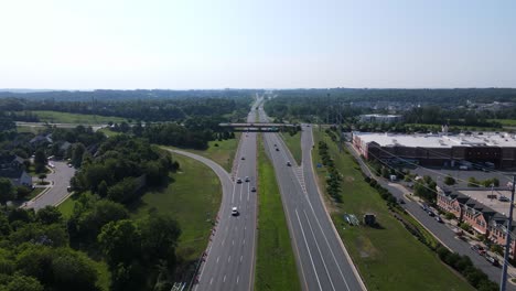 Excellent-Aerial-View-Of-Cars-Driving-Down-Route-7-In-Leesburg,-Virginia