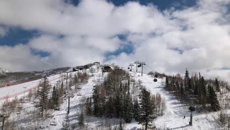Excellent-Aerial-View-Going-Up-The-Ski-Lift-At-Steamboat-Springs,-Colorado