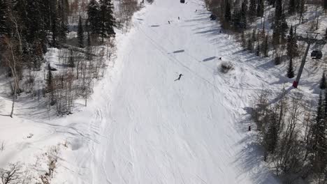 Excellent-Aerial-View-Of-People-Skiing-And-Snowboarding-At-Steamboat-Springs,-Colorado
