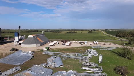 Aerial-Drone-Video-Wind-Damage-To-Rural,-Agrarian-Agricultural-Crops-And-Farmland-In-The-Midwest-Heartland-Of-Iowa
