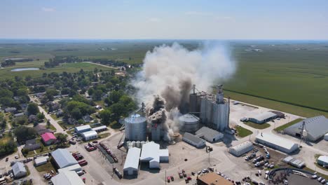 Aerial-Over-An-Industrial-Fire-In-A-Grain-Silo-Storage-Facility-On-A-Farm-In-Iowa