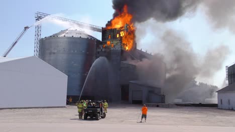 A-Large-Industrial-Fire-In-A-Grain-Silo-Storage-Facility-On-A-Farm-In-Iowa