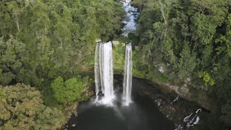 Excellent-Aerial-Shot-Of-A-Waterfall-In-The-Chiapas-Rainforest-Of-Mexico