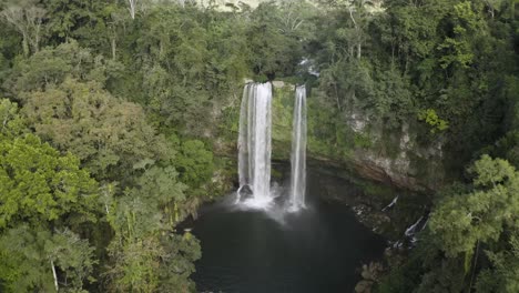 Excellent-Aerial-Shot-Passing-Over-A-Waterfall-And-The-Chiapas-Rainforest-Of-Mexico