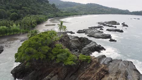 Excellent-Aerial-Shot-Of-A-Rocky-Shoreline-In-Costa-Rica
