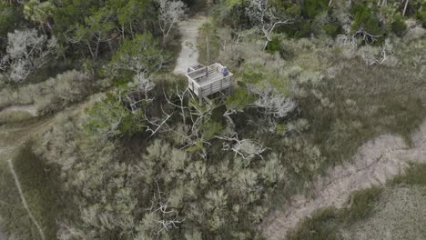 Excelente-Toma-Aérea-De-Una-Torre-De-Observación-Tidal-Creek-En-Florida