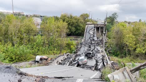 A-Destroyed-Bridge-At-Kupiansk,-Ukraine-During-The-Ukrainian-Counteroffensive-In-October