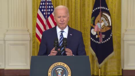 President-Joe-Biden-Condemns-Russia-And-Valdimir-Putin-For-His-Invasion-Of-Ukraine-And-Urges-People-To-Be-Patient-With-Rising-Prices,-Warning-Oil-And-Gas-Companies-Not-To-Raise-Prices