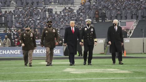 Us-President-Donald-Trump-Salutes,-Tosses-The-Coin-And-Attends-The-121St-Army-Navy-Football-Game