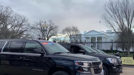 A-Fleet-Of-Black-Suv’S-And-Soldiers-In-Front-Of-The-White-House-Before-Joe-Biden’S-Inauguration-Washington,-Dc
