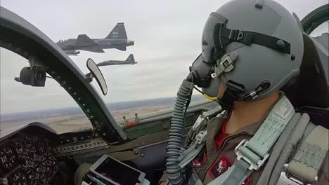 Cockpit-Footage-Of-Air-Force-B-2-Bomber-Pilots-Training-By-Flying-In-Formation-In-T-38-Talon-Jets,-Kansas-City,-Ks