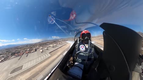 Us-Air-Force-Cockpit-Footage-Of-Thunderbird-Jet-Fighter-Plane-And-Pilot-Aerial-Acrobat-Team-Flight,-Las-Vegas-Nv