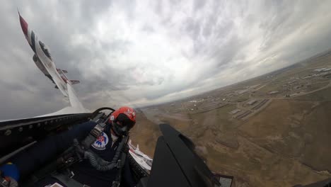 Us-Air-Force-Cockpit-Footage-Of-Thunderbird-Jet-Fighter-Plane-And-Pilot-Aerial-Acrobat-Team-Flight,-Denver-Colorado