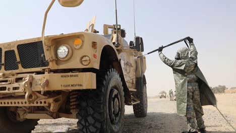 Us-Marine-Soldiers-Reconnaissance,-Surveillance-And-Decontamination-Training-With-Heavy-Trucks-In-Kuwait
