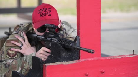 Us-Air-Force-Combat-Arms-Instructor-Loads-Ammunition,-Shoots-Targets-With-Small-Arms-Pistols,-Hurlburt-Field,-Fl