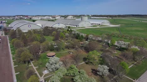 Aerial-Drone-View-Of-The-Hangers-And-Grounds-Of-The-National-Museum-Of-The-Us-Air-Force-In-Dayton,-Oh