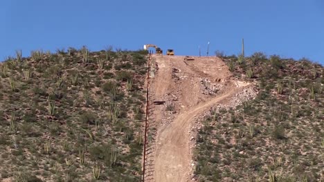 Border-Wall-And-Empty-Desert,-Monument-Mountain-The-Tucson-2-Project-Span-Near-Douglas,-Az