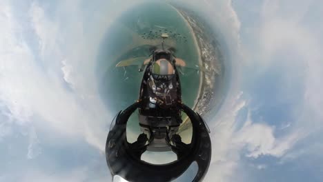 Fisheye-Lens-Cockpit-Aerial-Footage-Of-An-A-10-Thunderbolt-Ii-Demonstration-Team-Jet-Flying-Over-Cocoa-Beach,-Fl