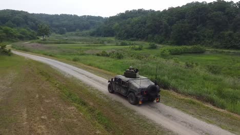 Aerial-Drone-Footage-Of-Humvees-25Th-Transportation-Battalion-Soldiers-Practice-Shooting-Targets,-Convoy-Live-Machine-Gun-Fire-Training-Exercise,-Korea