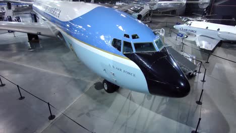 Drone-Shot-Inside-Wright-Patterson-Afb-Museum-Of-The-Historic-Boeing-707-Airliner-That-Served-Presidents-As-Air-Force-One