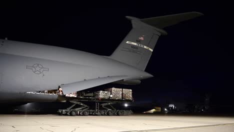 Timelapse,-Usaid-Covid-19-Palletized-Relief-Supplies-Loaded-Onto-An-India-Bound-Transport-Plane,-Travis-Air-Force-Base