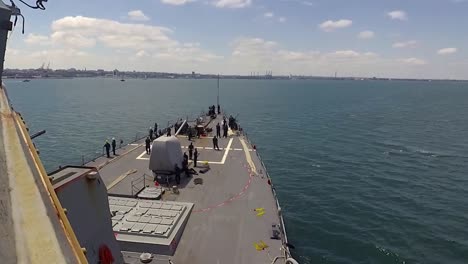 Time-Lapse,-Arleigh-Burke-Class-Guided-Missile-Destroyer-Uss-Ross-Docks-At-Odessa,-Ukraine-Exercise-Sea-Breeze