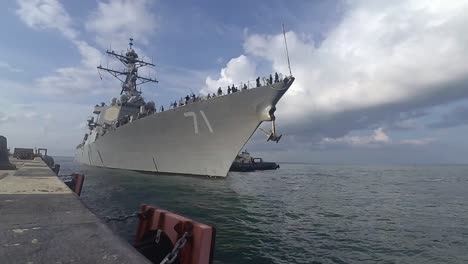 Time-Lapse,-Arleigh-Burke-Class-Guided-Missile-Destroyer-Uss-Ross-Docks-At-Odessa,-Ukraine-Exercise-Sea-Breeze