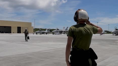 Cockpit-And-Ground-Footage-Of-Marine-Corp-Aviation-Vmfa-232-Jet-Fighter-Operations-At-Andersen-Air-Force-Base,-Guam