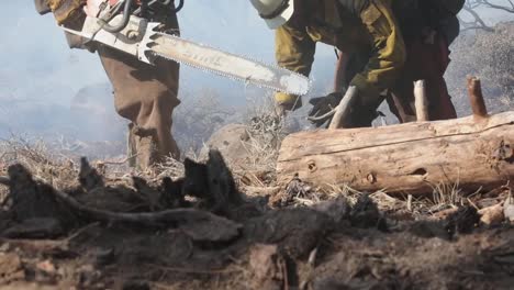 Us-Army-Soldiers-Joint-Base-Lewis-Mcchord-Use-Chains-Saws-And-Shoves,-Conduct-Wildfire-Mop-Up,-Plumas-National-Forest