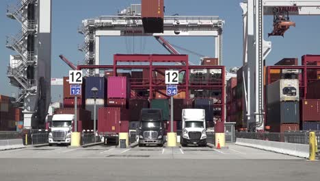 Long-Beach-Sea-Port-Shipping-And-Container-Operations-During-Supply-Chain-Crisis,-Including-Ships,-Trucks,-Cranes,-Ca