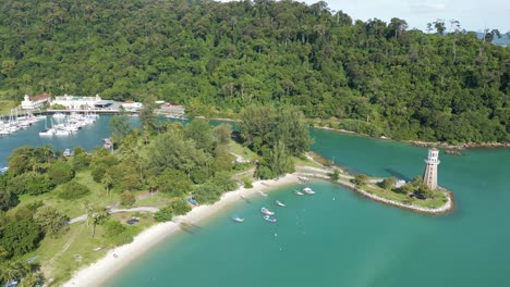 Aerial-shot-of-Telaga-Harbour-Marina-area-with-full-of-boats-in-Pantai-Kok-Beach